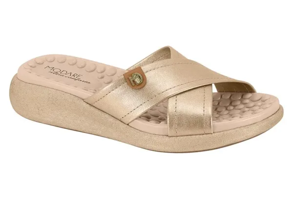 Modare Sandalia Metalizado London Dorado/Camel — Modare Ultraconfort