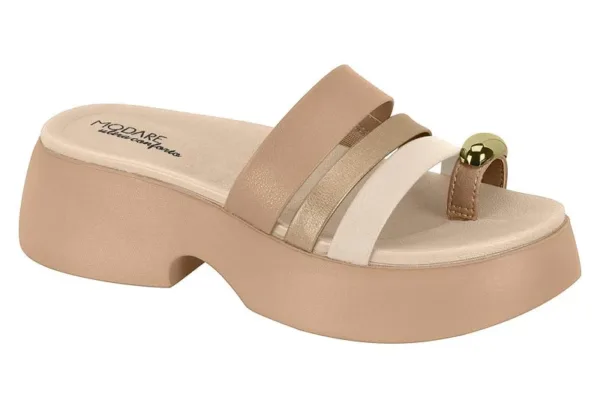 Sandalia Plataforma Modare Tiras dedo Nude/Crema/Dorado — Modare Ultraconfort