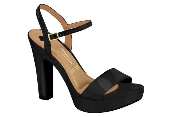 Sandalias Altas Tiras Vizzao Charol Premium Negro — Vizzano