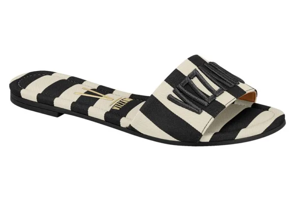 Sandalia Flats Vizzano Tela Listras BlancoOff/Negro — Vizzano