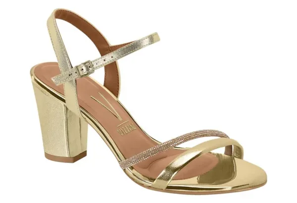 Sandalias Tacón Grueso Vizzano Brillo Italia Dorado/beige — Vizzano