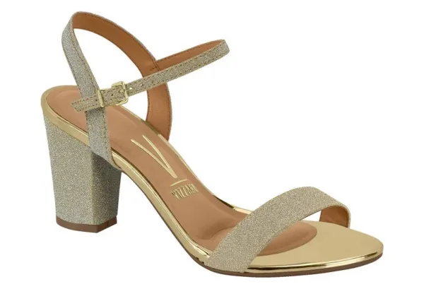 Sandalias Tacón Grueso Vizzano Tela Shine Paris/Metal Glamour Dorado — Vizzano