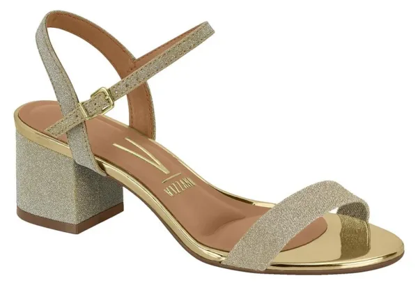 Sandalias Tiras T.Grueso Vizzano Tela Shine Paris Glamour Dorado — Vizzano