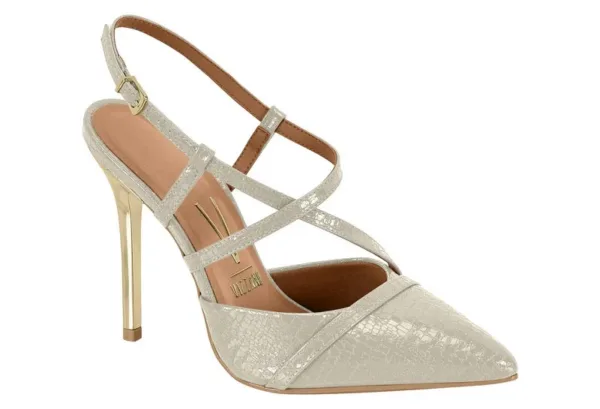 Stiletto Destalonado taco 11 Vizzano Charol Croco London Blanco Off — Vizzano