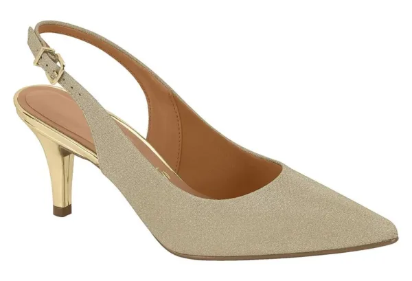 Stiletto Destalonado Vizzano Tela shine Paris Glamour Dorado — Vizzano